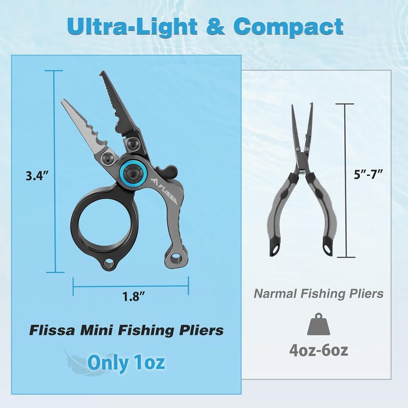 FLISSA Mini Fishing Pliers with Fly Fishing Zinger Retractor, Fish Hook Remover Tool, Split Ring Pliers for Saltwater & Freshwater, Tungsten Carbide Cutters, Fishing Gear Gift for Anglers - Image 3